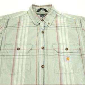 Carhartt Shirt Mens Large Relaxed Fit Green White Red Check Chest Pockets 105175